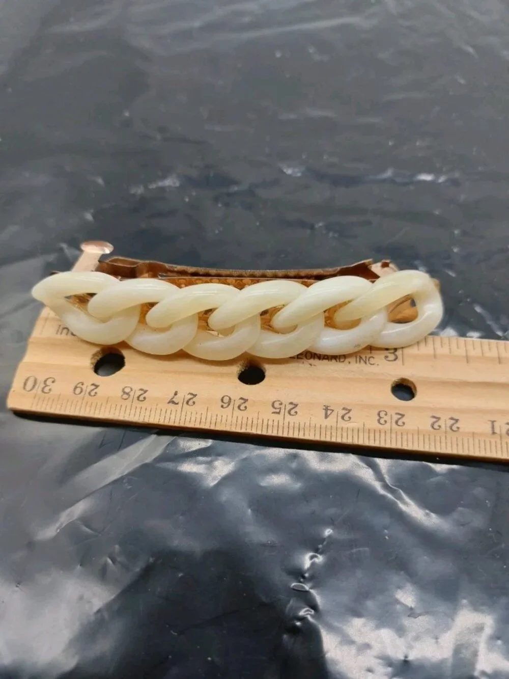 White Acrylic Hair Barrette Gold Tone Clip Weave Chain Style 3